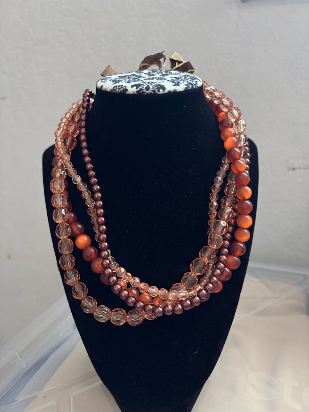 Multistrand Orange Beaded Statement Necklace - Unbranded